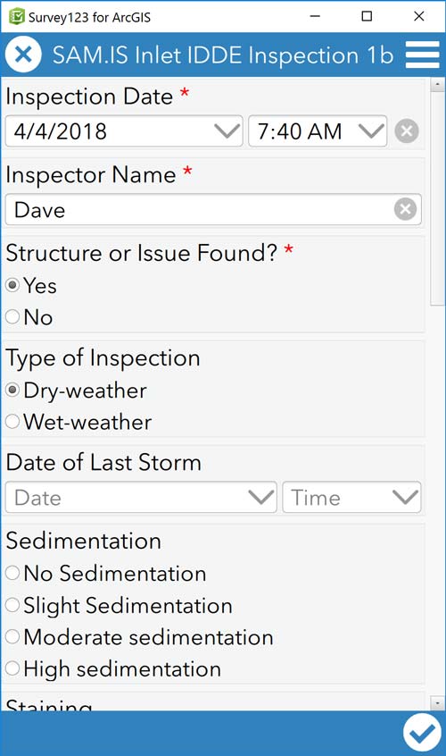 Using the mobile capabilities enhanced with cascading survey format of Survey 123, the module can capture data about inspections, investigations, and maintenance work for specific assets.